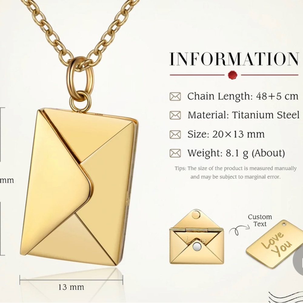 Personalized Envelope Locket Necklace Engrave Secret Love Letter Necklace - Picture 3 of 8